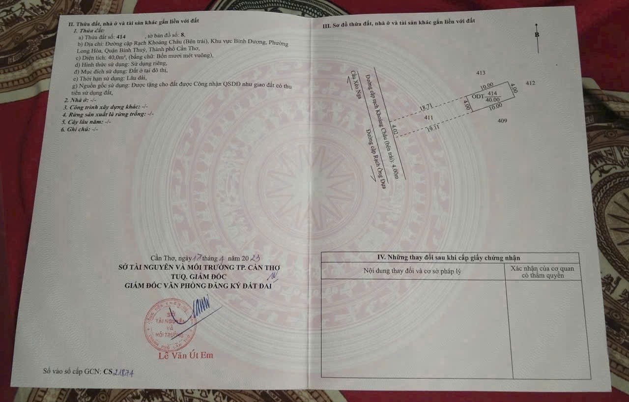 Bán nền thổ cư Long Tuyền, lộ ô tô 4m – 115,7m² – giá 990 triệu, hỗ trợ vay ngân hàng