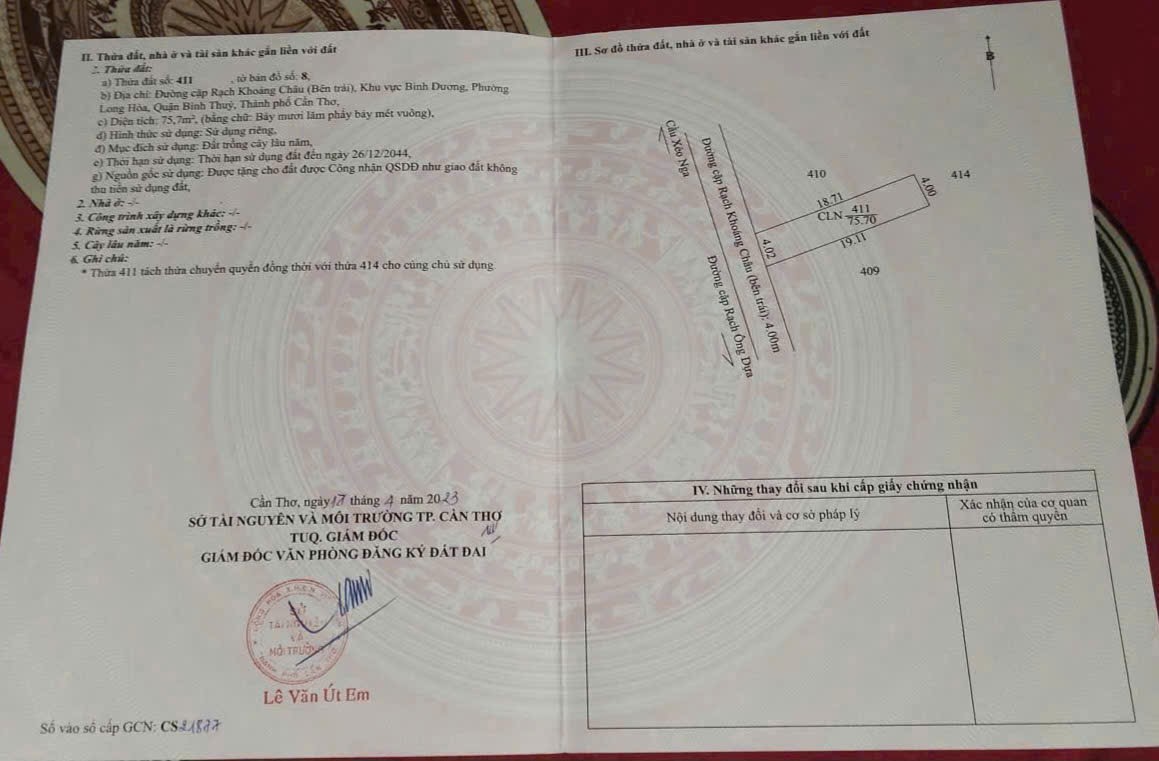 Bán nền thổ cư Long Tuyền, lộ ô tô 4m – 115,7m² – giá 990 triệu, hỗ trợ vay ngân hàng