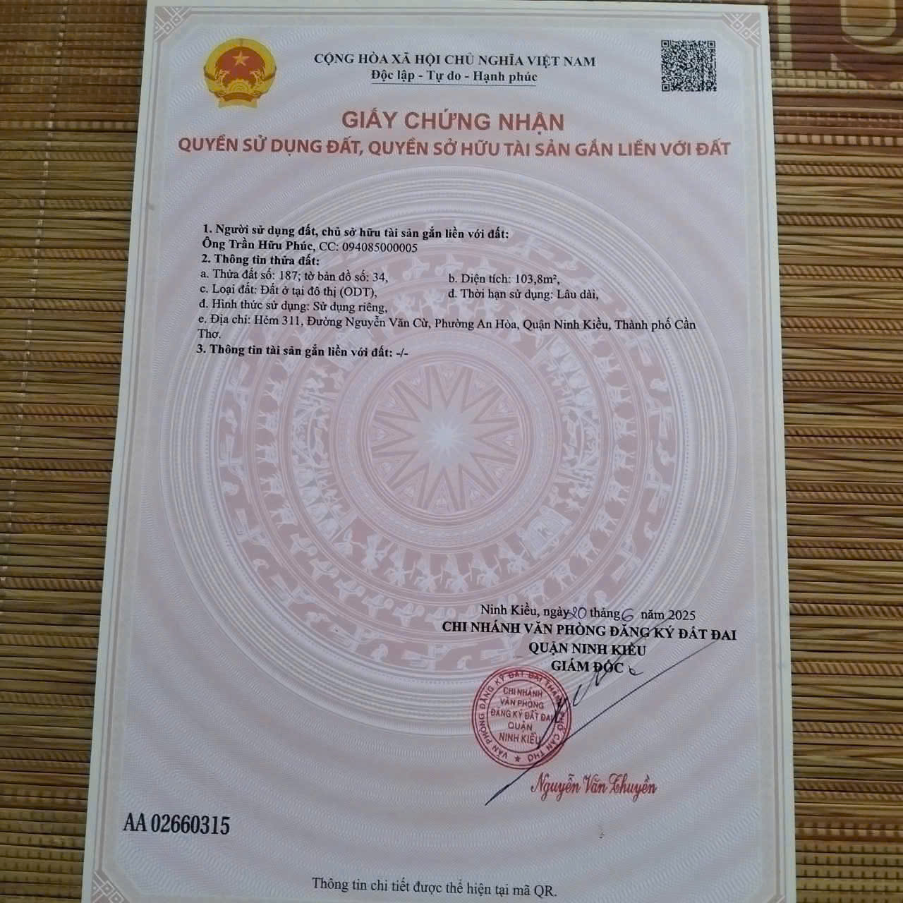 Bán Nền Đẹp Thổ Cư 5 x 21 hẻm 233 Nguyễn Văn Cừ - Thông hẻm 311