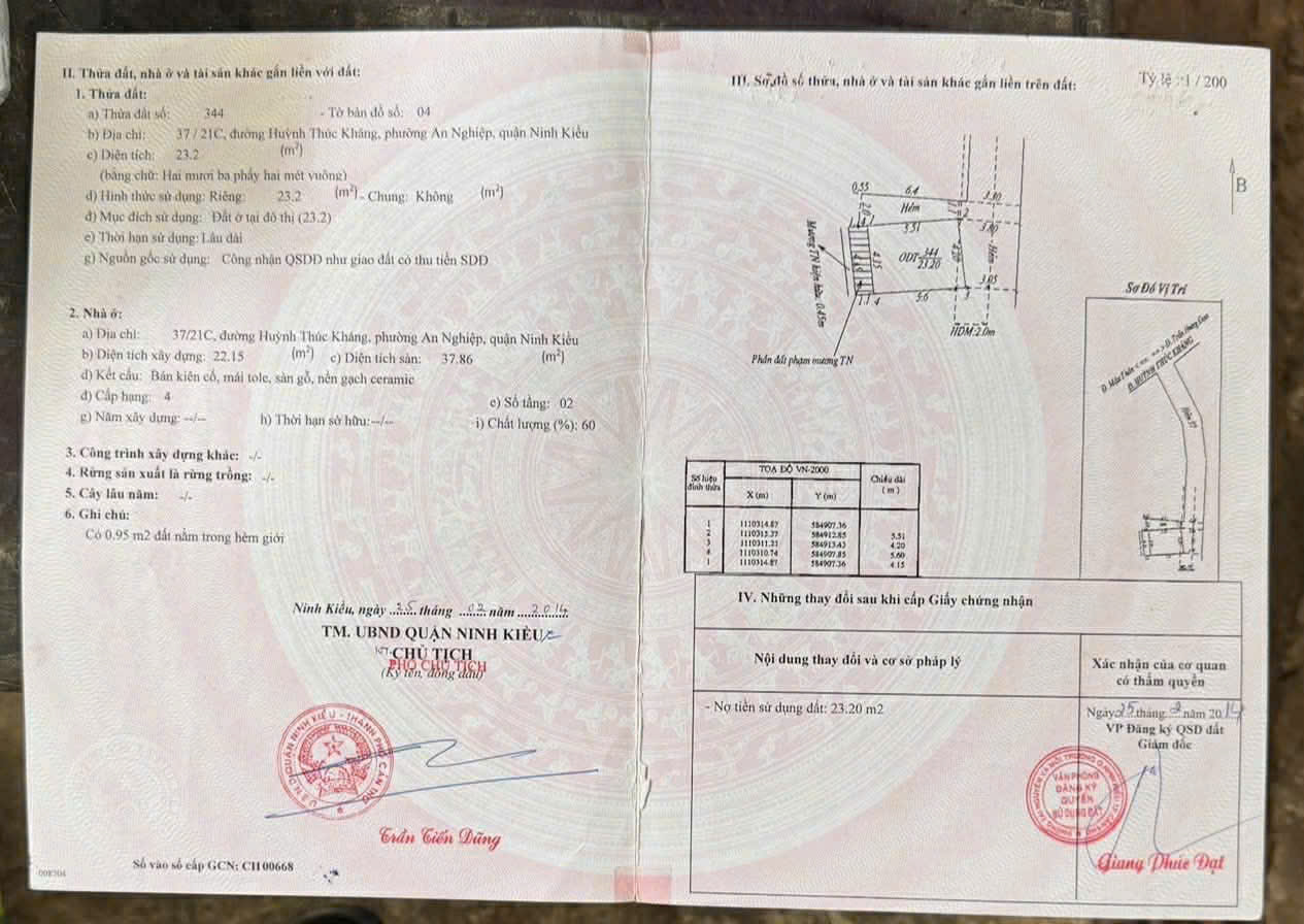 Bán Nhà Lầu Có Hẻm Bên Hông Nhà Hẻm 37 Huỳnh Thúc Kháng Cách Chợ An Nghiệp 30m