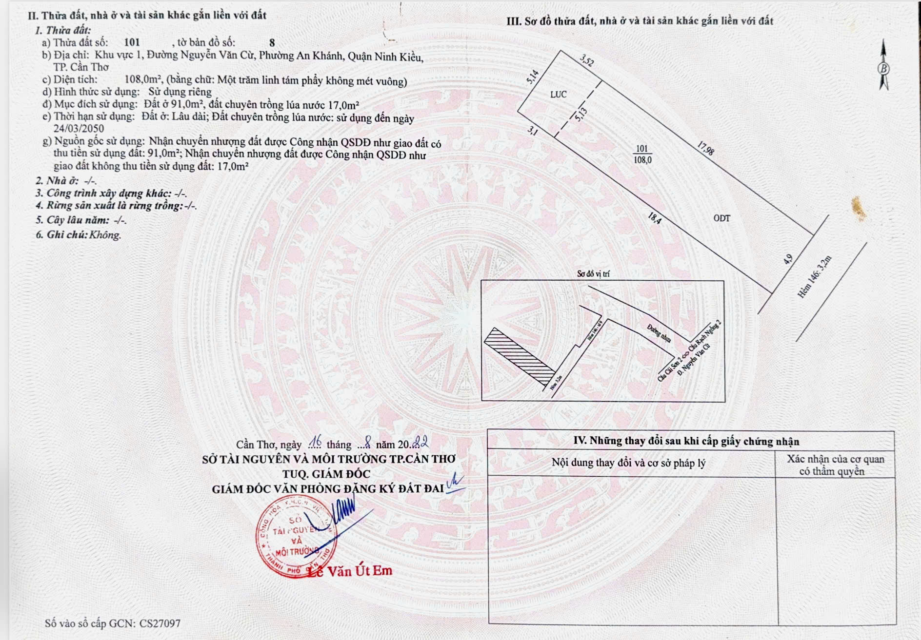Bán Nền Hẻm 146 thuộc Hẻm LT 12–20, đường Nguyễn Văn Cừ, P. An Khánh, Cần Thơ